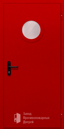 Фото двери «Однопольная с круглым стеклом (красная)» в Озёрам