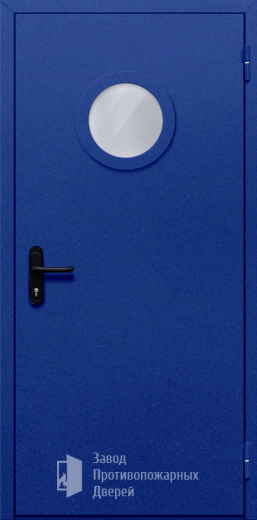 Фото двери «Однопольная с круглым стеклом (синяя)» в Озёрам