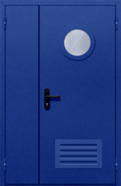 Фото двери «Полуторная с круглым стеклом и решеткой (синяя)» в Озёрам